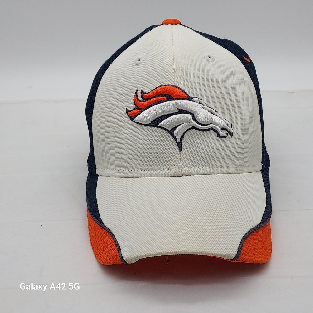 Denver Broncos Reebok NFL Equipment Stretch Fit Hat Navy White Orange Cap - Picture 3 of 4
